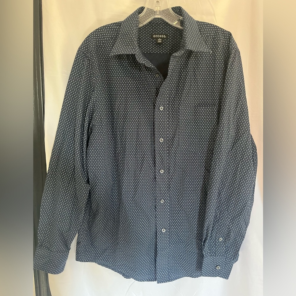George M 38-40 Blue Diamond Print Shirt men button down shirt fox long sleeved